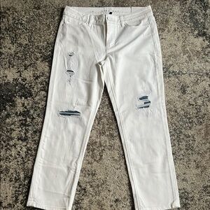 White House Black Market Distressed White Straight Leg Jeans